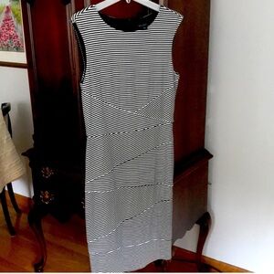 Striped Black and White Crisscross Midi Dress